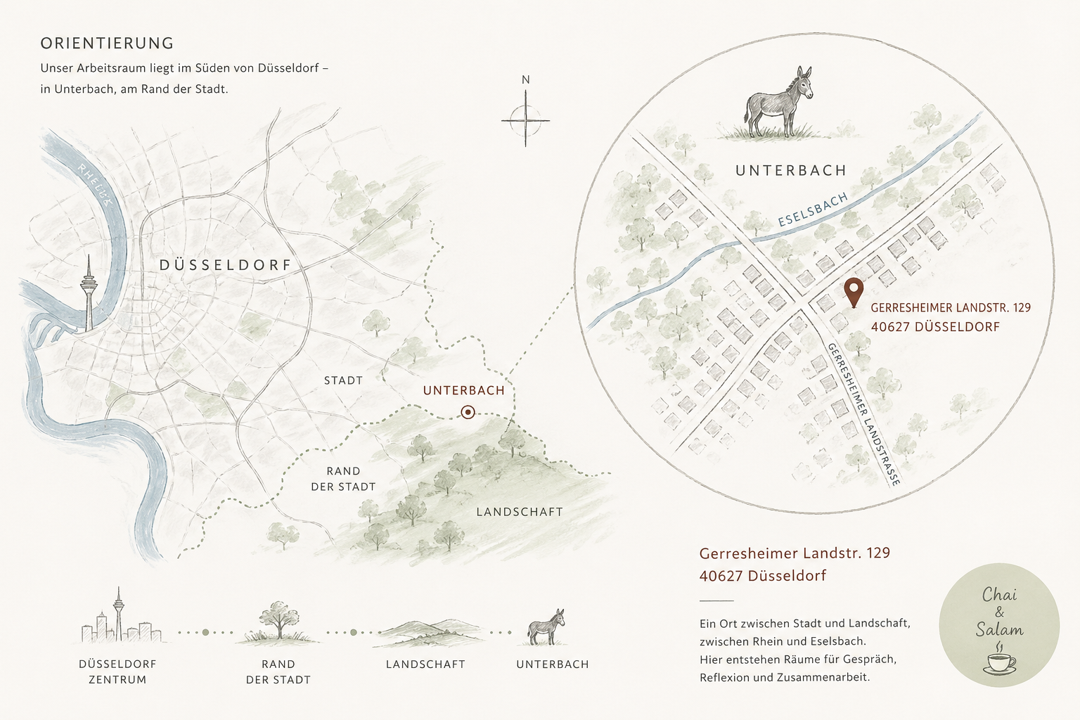 Orientierungskarte der Lage von Düsseldorf-Unterbach mit der Büroadresse